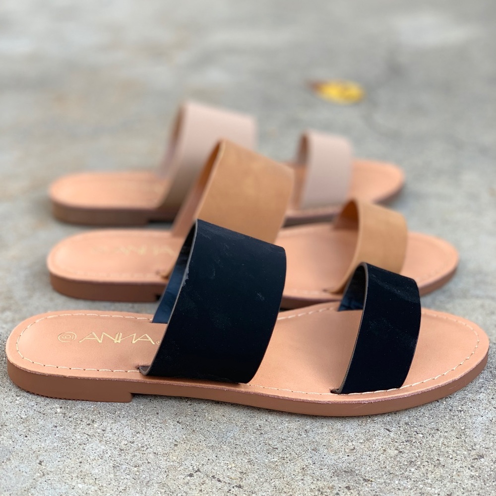 🌟Anna Double Strap Slip On Sandal Flip Flop Black